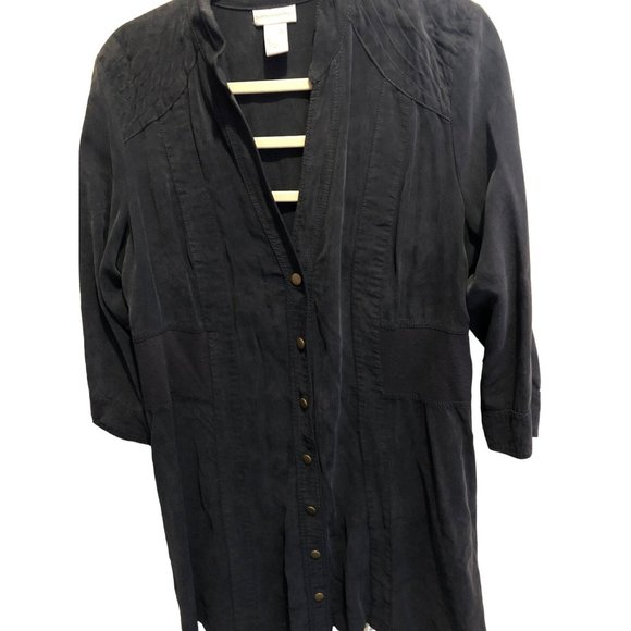 Soft Surroundings Snap Button Shirt Dress w/Ribbed Waist Sz L, LS - Picture 7 of 7